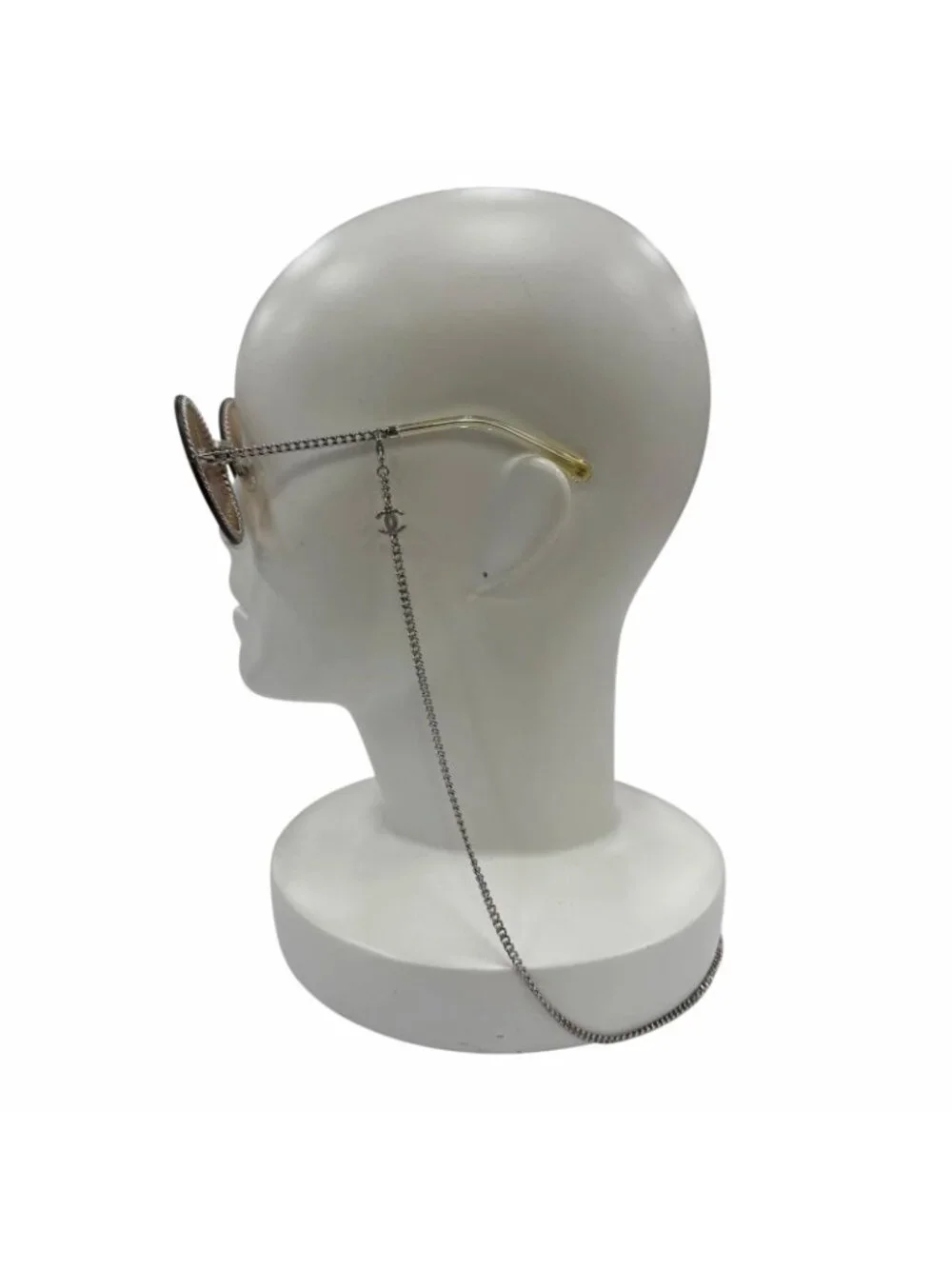 Chanel CC Logo Round Chain Glass Cord Sunglasses Silver Brown Demo Lens Eyewear